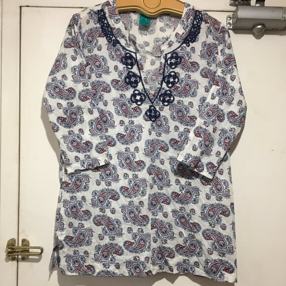 OCEAN PACIFIC EMBROIDERED V-NECK PRINT BLOUSES SIZE L - Picture 3 of 8